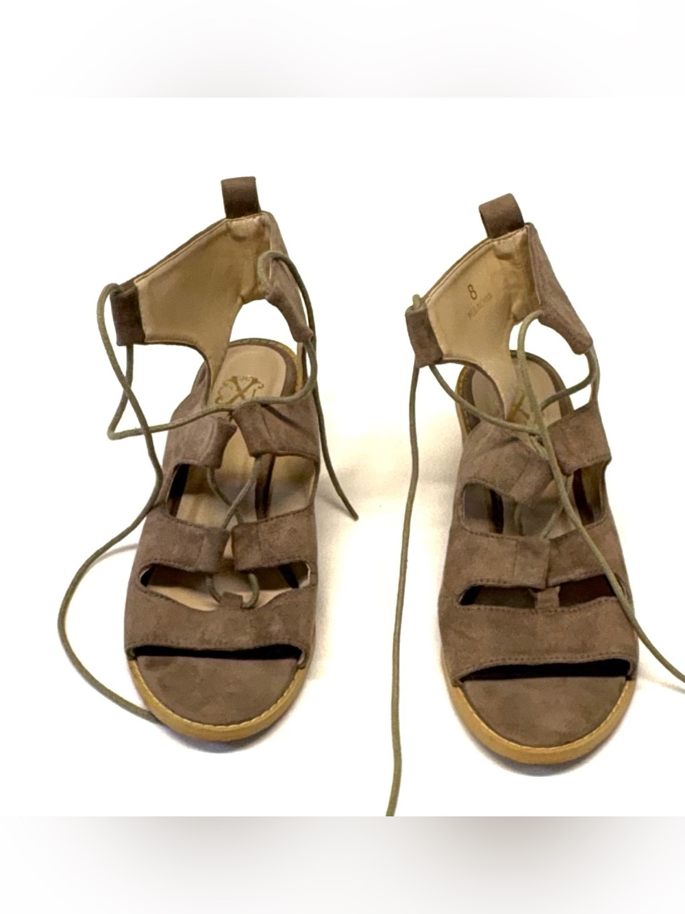 Christian Lacroix Vintage Taupe Suede Lace Up Block Heel Sandals 8